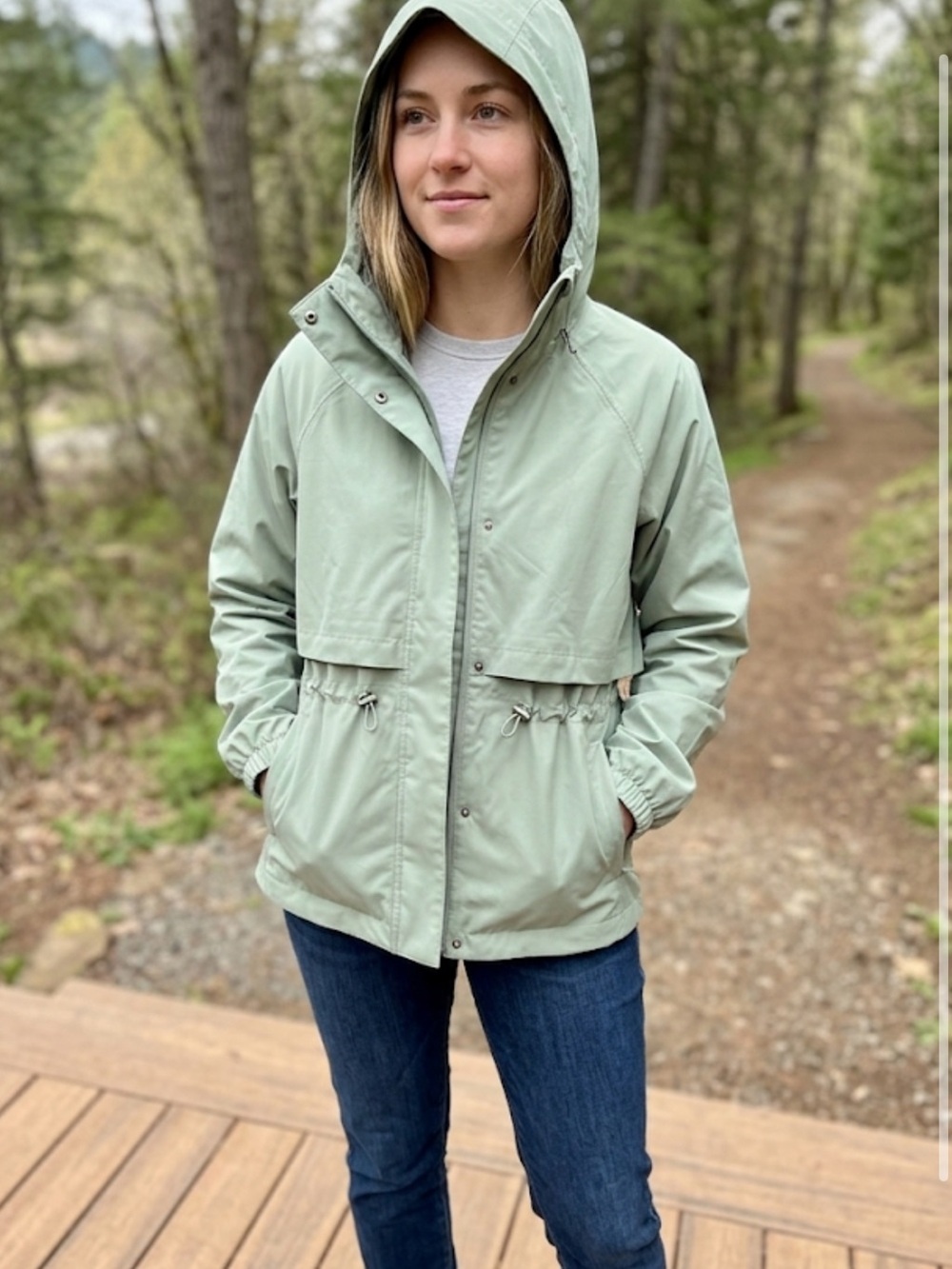 Lands End Light Green Hooded Women’s Anorak Jacket NWOT medium raincoat athletic